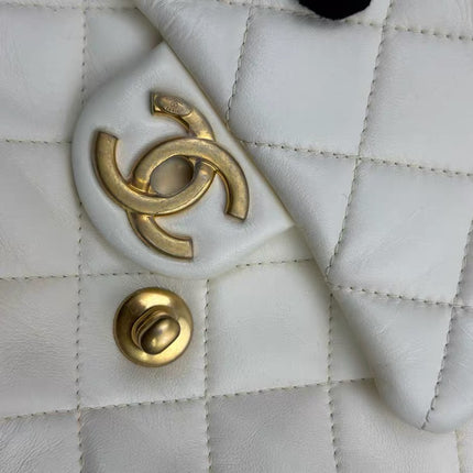 Chanel White Quilted Lambskin Double Side Pack Bags Aged Gold Hardware 2019