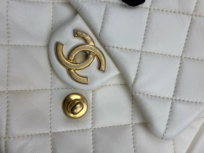 Chanel White Quilted Lambskin Double Side Pack Bags Aged Gold Hardware 2019