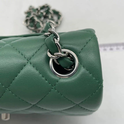 Chanel Classic Flap Mini 2019 Green Lambskin Leather Silver Hardware