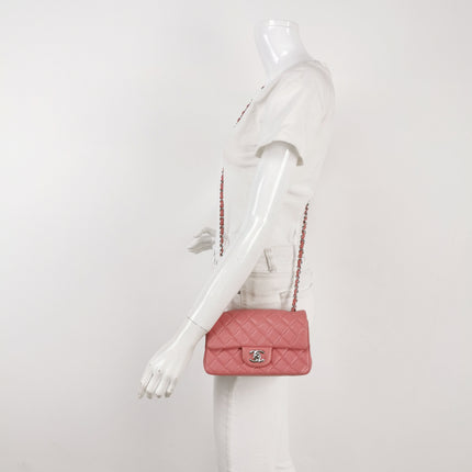 Chanel Classic Flap Mini 2016 Pink Lambskin Leather Silver Hardware
