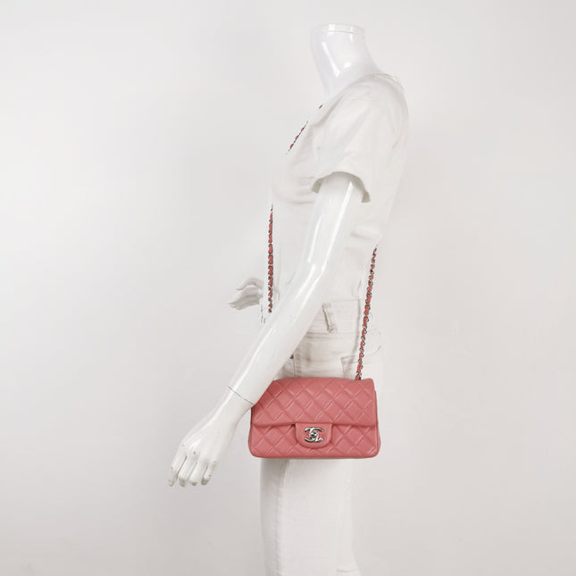 Chanel Classic Flap Mini 2016 Pink Lambskin Leather Silver Hardware