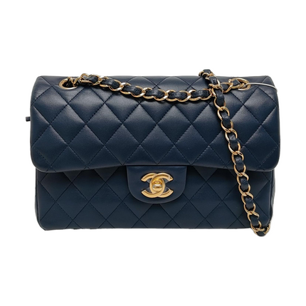 Chanel Classic Flap Small Navy Lambskin Leather Gold Hardware-Luxbags