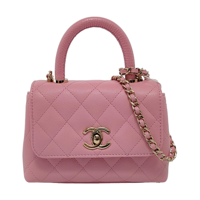 Chanel Coco Handle Super Mini Pink Caviar Leather Gold Hardware Crossbody Bag-Luxbags