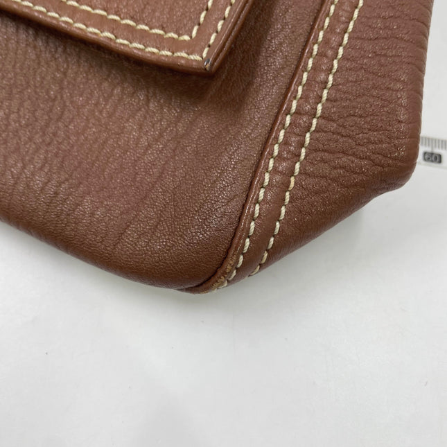 Fendi Mamma Forever Baguette Selleria Brown Calfskin Leather Silver Hardware