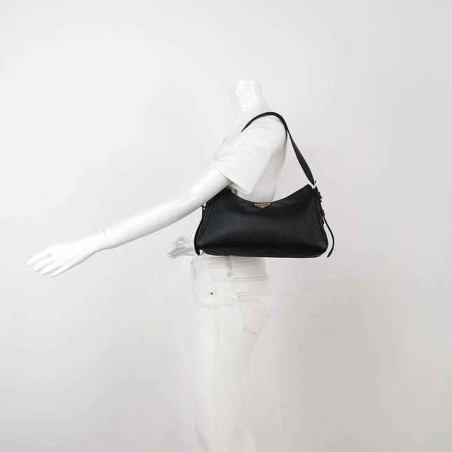 Prada Aimée Black Medium Calfskin Leather Shoulder Bag