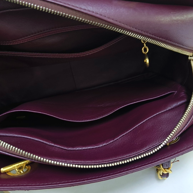 Chanel Petite Shopping Tote PTT Burgundy Lambskin Leather Gold-Tone Chain Shopping Bag