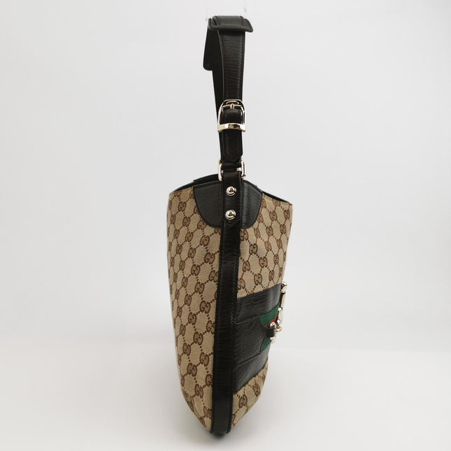 Gucci Large Vintage Brown Monogram and Leather Side Horsebit Shoulder Bag