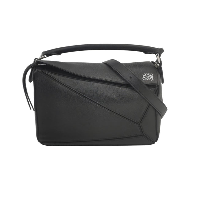 Loewe Puzzle Medium Black Smooth Leather White Logo 2016