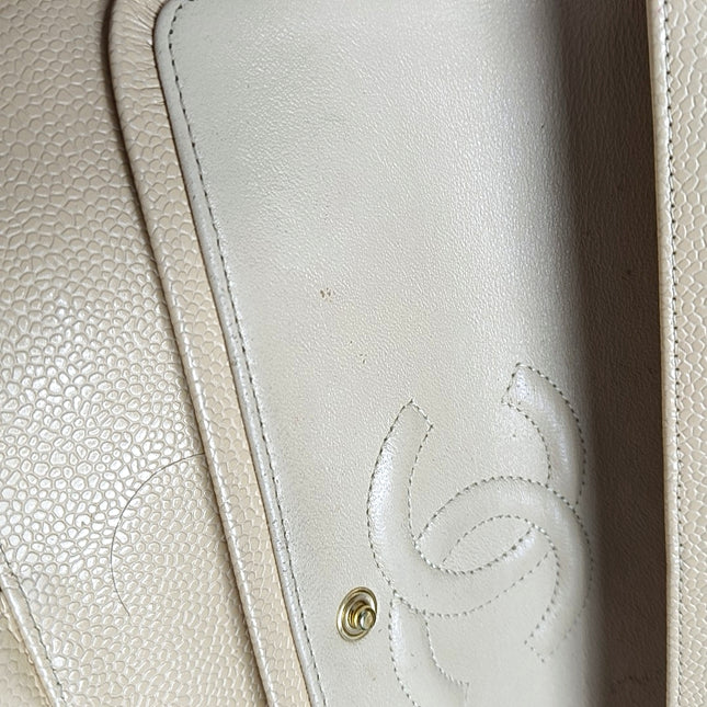 Chanel Timeless Classic Flap Medium Beige Caviar Leather Gold Hardware