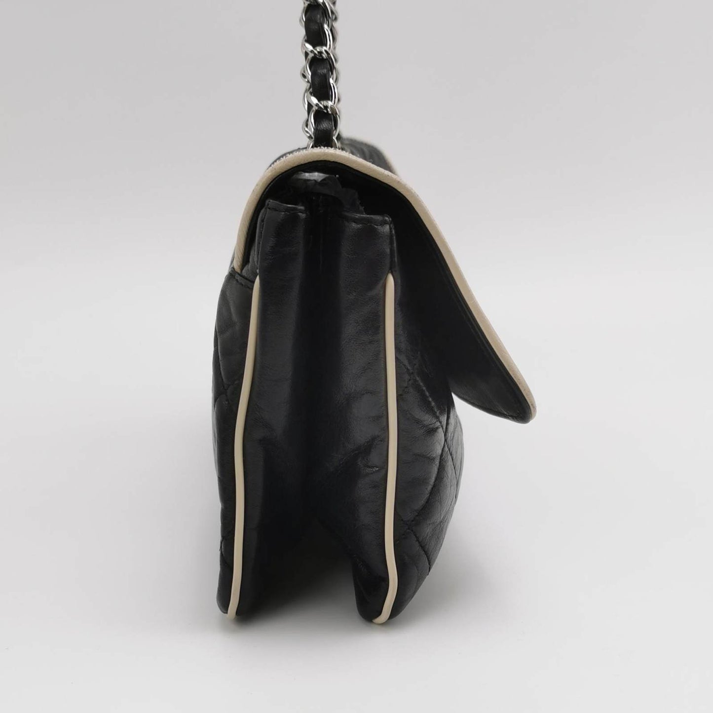 Chanel East West Mademoiselle Flap Bag 2008 Medium Black Leather Shoulder Bag