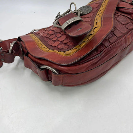 Dior Vintage Gaucho Large Red Leather Crocodile Embossed Crossbody Bag
