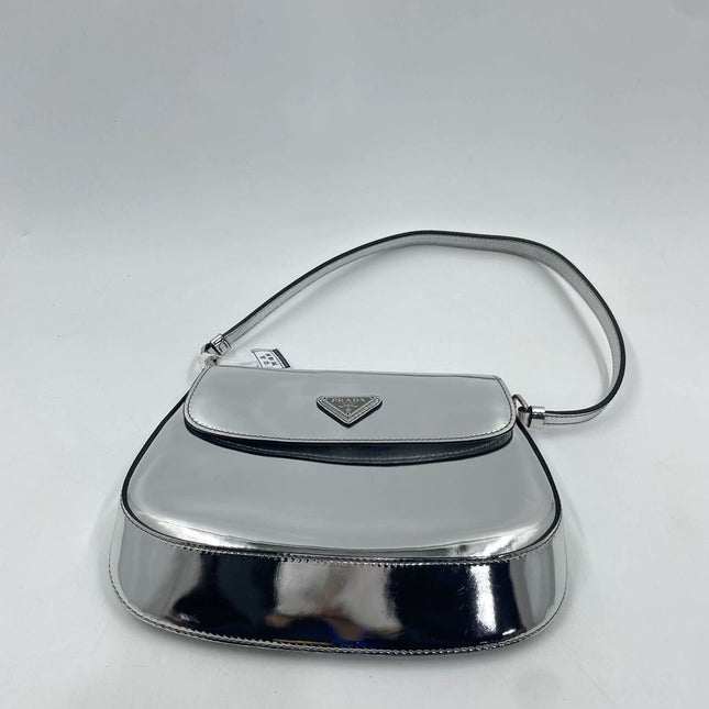 Sold Prada Cleo Flap Silver Leather Shoulder bag