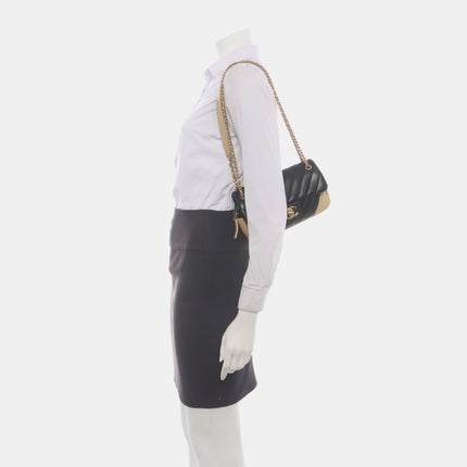 Chanel Small Bicolor Chevron Lambskin Single Flap Bag Black and Gold, 2014-15