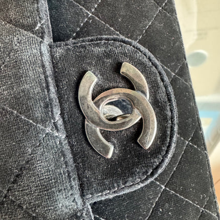 Chanel Black Velvet Shoulder Flap Backpack Vintage Silver HW, 1996