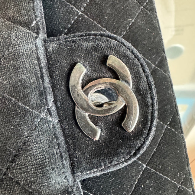Chanel Black Velvet Shoulder Flap Backpack Vintage Silver HW, 1996