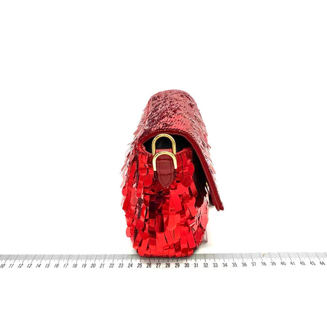 Fendi Baguette Medium Red Glitter Sequins Shoulder Bag