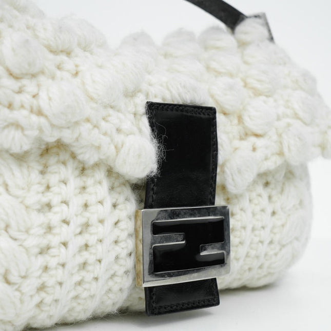 Sold Fendi Baguette Bag White Wool Pompom Shoulder Bag