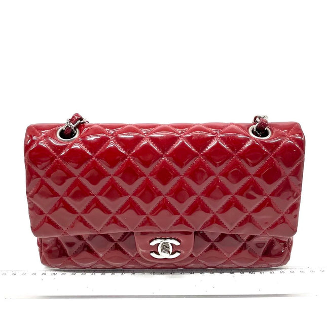 Chanel Classic Flap Medium 2011 Red Patent Leather Silver Hardware