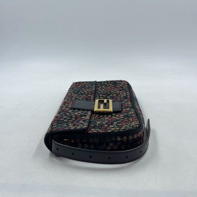 Fendi Baguette Multicolor Button Embroidered Leather Shoulder bag