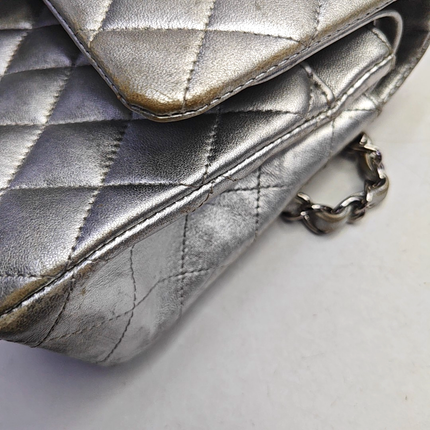 Chanel Classic Flap Medium Silver Lambskin Leather Silver Hardware