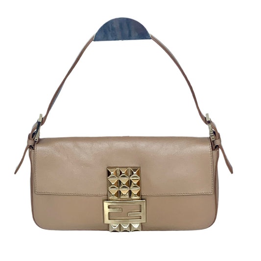 Fendi Baguette Beige Leather with Gold Studded Metal Buckle-Luxbags