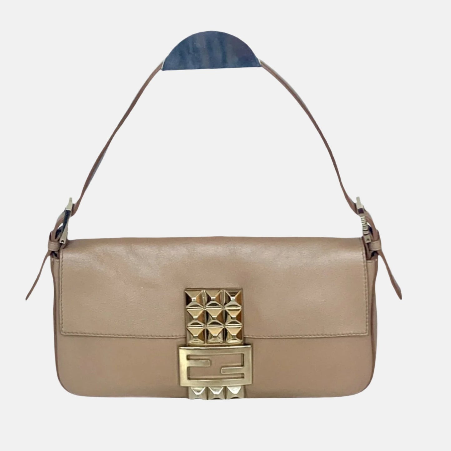 Fendi Baguette Beige Leather with Gold Studded Metal Buckle-Luxbags