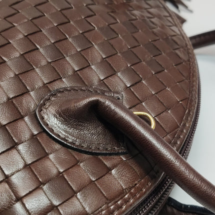 Bottega Veneta Top Handle Bowling Bag Dark Chocolate Brown Intrecciato Leather