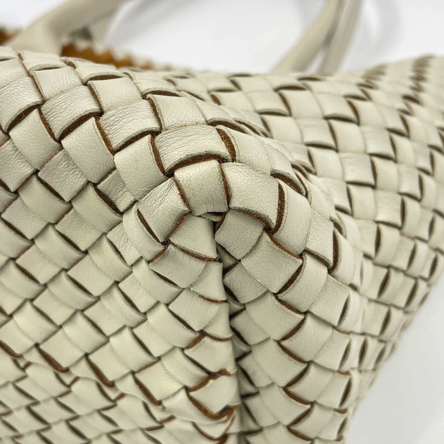 Sold Bottega Veneta Cabat Tote Small/Medium Intreccio Cream White Leather and Suede Lining 32cm