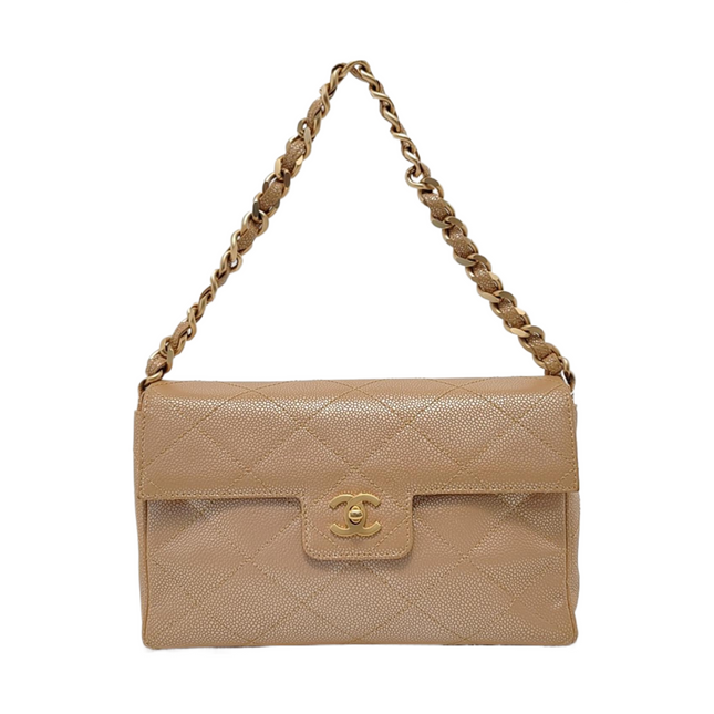 Chanel Vintage Beige Caviar Leather Shoulder Bag Gold Hardware-Luxbags