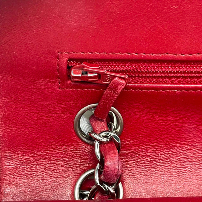 Chanel Classic Flap Medium Red Lambskin Leather with Silver Hardware 2012-13