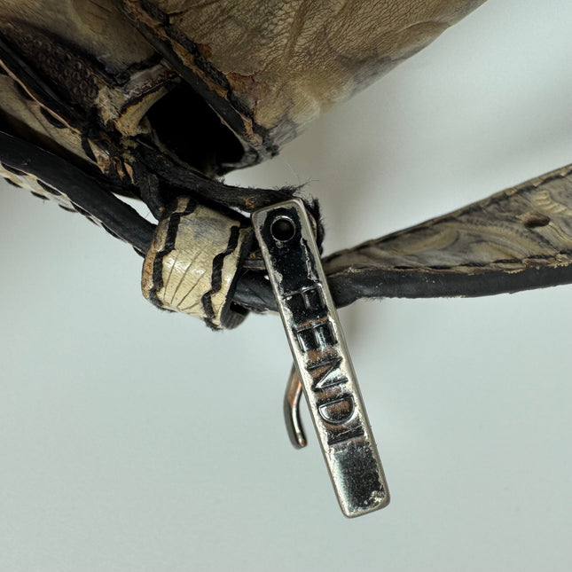 Fendi Mamma Baguette Blue White Flower Embossed Shoulder Bag