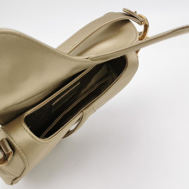 Dior Saddle Mini Silk Handbag Light Gold with crystals