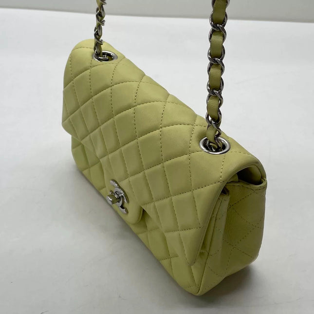 Chanel Classic Flap Rectangular Mini Yellow Lambskin Leather Silver Hardware Microchip