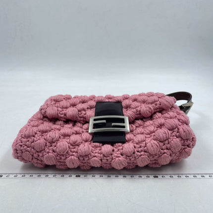 Sold Fendi Baguette Bag Pink Crochet Knit Wool Pompom Shoulder Bag