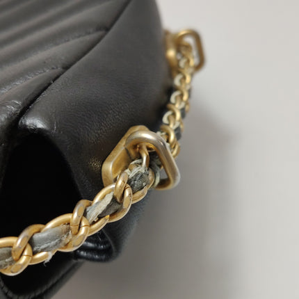 Chanel Classic Flap Mini Chevron Black Quilted Lambskin Leather Chain Around