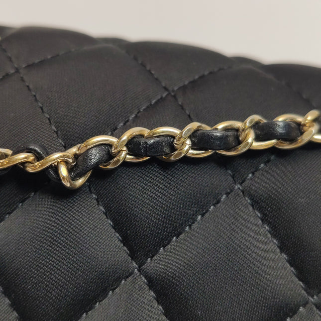 Chanel Classic Flap Extra Mini Black Silk Satin Quilted Gold-tone Hardware
