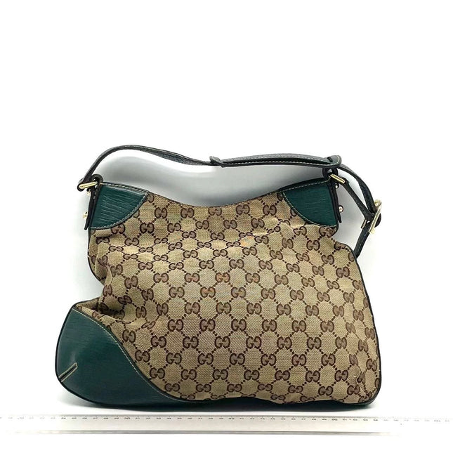 Gucci Large Vintage Green Leather and Monogram Side Horsebit Shoulder Bag