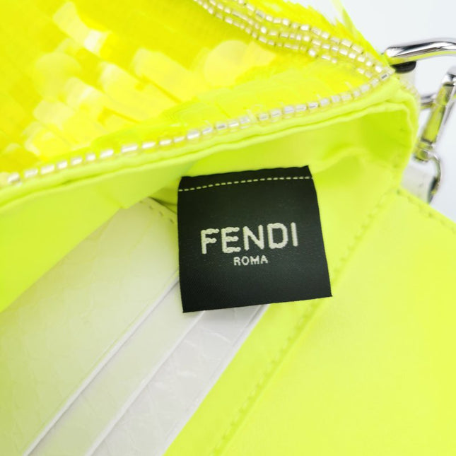 Sold Fendi Baguette Mini Neon Lime Green Sequins Chain Strap Crossbody Bag