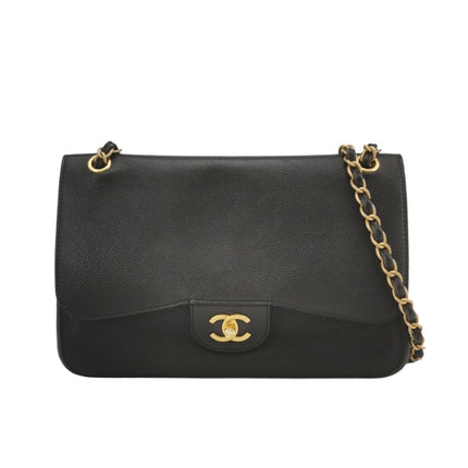 Chanel Classic Flap Jumbo Black Caviar Leather Double Flap with Gold Hardware 2017