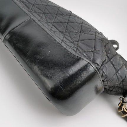 Chanel Gabrielle Large Tote Black Crumbled Calfskin Leather Silver Hardware