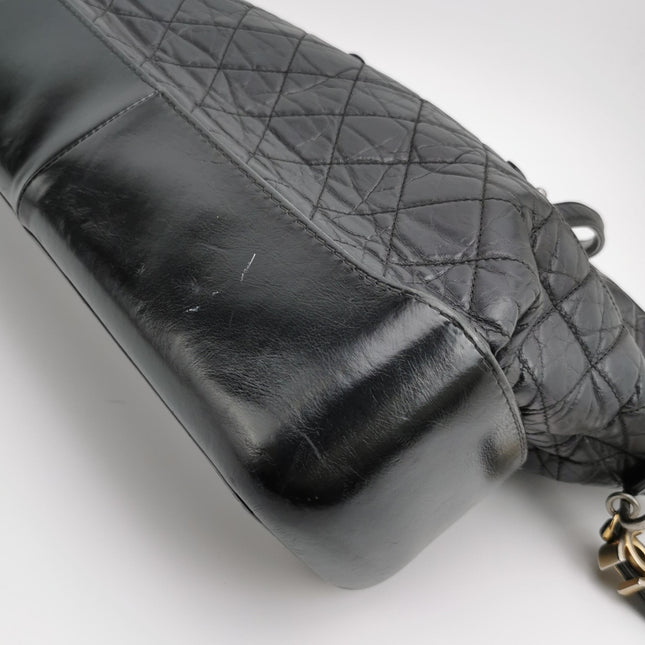 Chanel Gabrielle Large Tote Black Crumbled Calfskin Leather Silver Hardware