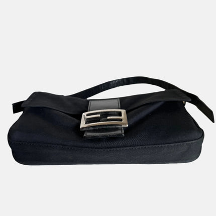 FENDI Baguette Vintage Black Cloth Silver Hardware