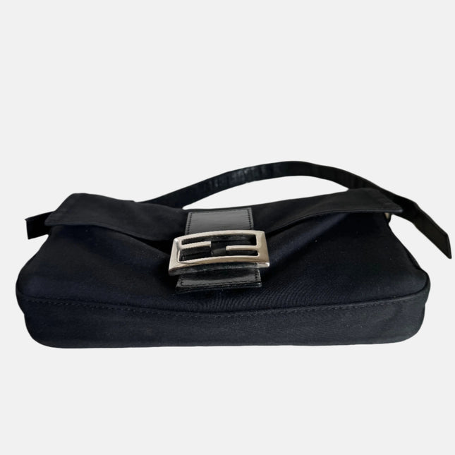 FENDI Baguette Vintage Black Cloth Silver Hardware