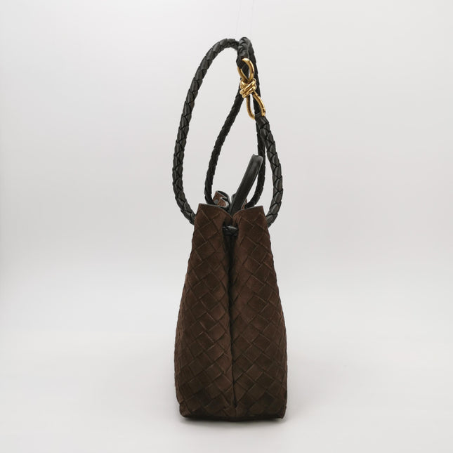 Bottega Veneta Andiamo Medium Dark Brown Suede Handbag