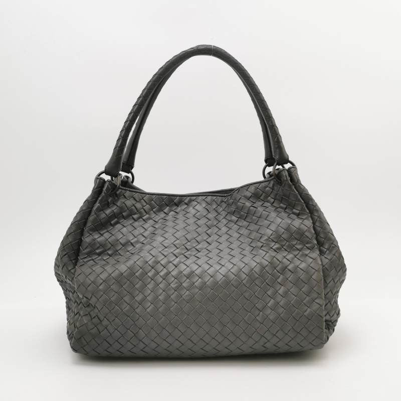 Bottega Veneta Parachute Shoulder Bag Intrecciato Dark Grey 33cm