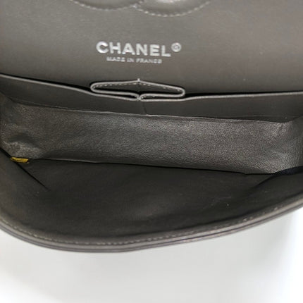 Chanel Timeless Classic Flap Medium Grey Lambskin Leather Silver Hardware