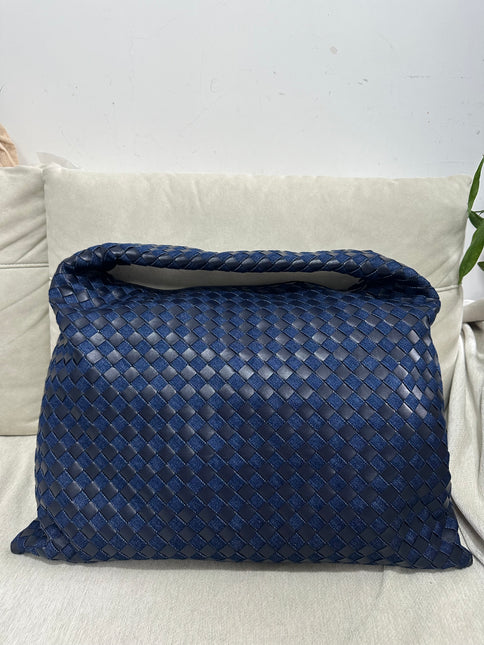 Bottega Veneta Hop Large Leather and Denim Intrecciato Navy Hobo Bag 55cm