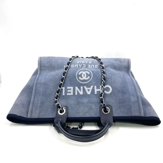 Chanel Deauville Tote Medium Navy Denim Top Handle