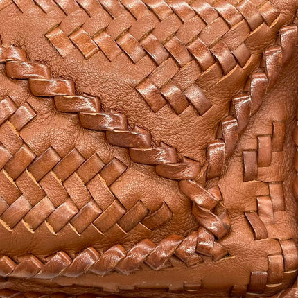 Loewe Puzzle Small Leather Woven Braided Tan Brown Crossbody Bag