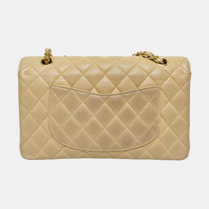 Chanel Timeless Classic Flap Medium Beige Caviar Leather Gold Hardware